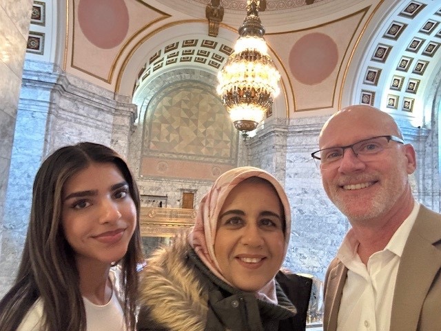 Muskaan Grewal, Dr. Hussein, and Dr. Murray at the state capital