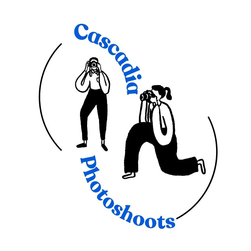 Cascadia Photoshoots Club logo - two stylized cartoon figures taking photos with text, 'Cascadia Photoshoots'