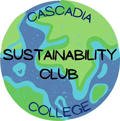 Sustainability Club logo - Earth graphic image with words around it saying 'Cascadia College Sustainability Club'