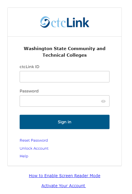 ctcLink login screen