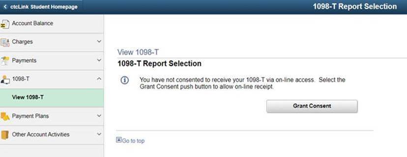 screen shot of 1098-T Report Selection of Student ctcLink